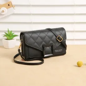 Double Zipper PU Leather Fashion Bag | Geometric Pattern Women Crossbody Sling Bag