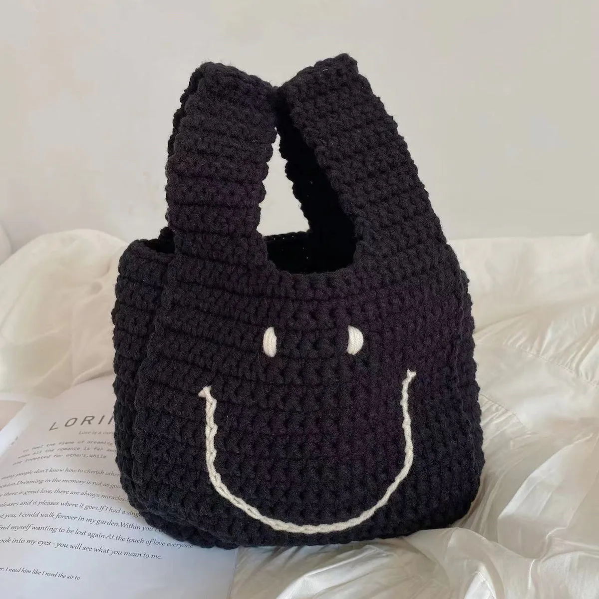 Elena Handbags Cotton Crochet Smiley Face Bag
