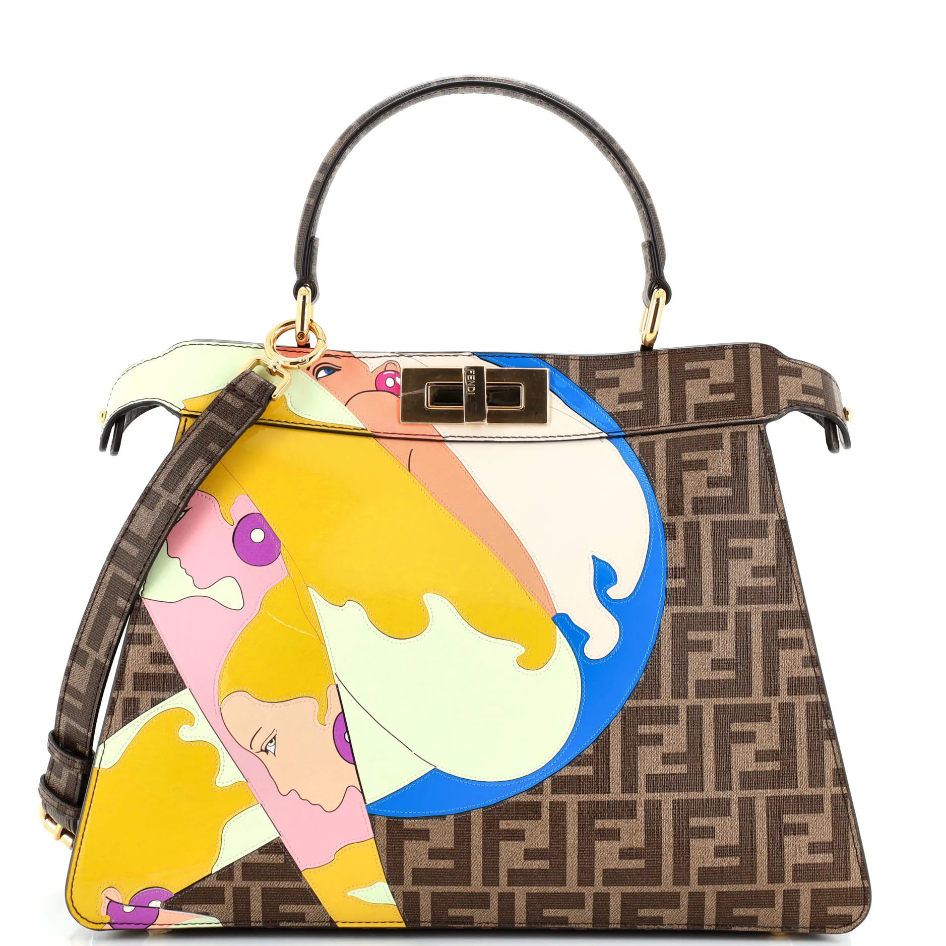 FENDI Antonio Lopez Peekaboo ISeeU Bag Zucca Coated Canvas with Printed Leather Inlay Medium