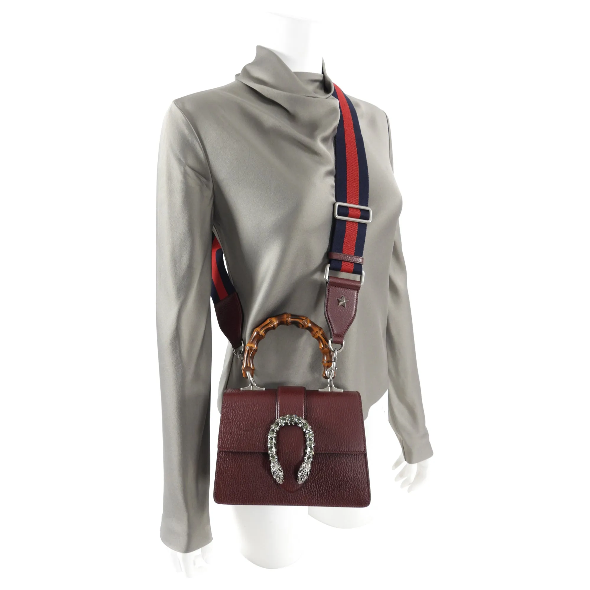 Gucci Burgundy Dionysus Bamboo Mini Web Strap Bag