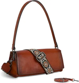 Iswee Leather Purses for Women Crossbody Bag Vintage Flap Saddle Purse Zipper Womens Shoulder Handbags with 3 Straps