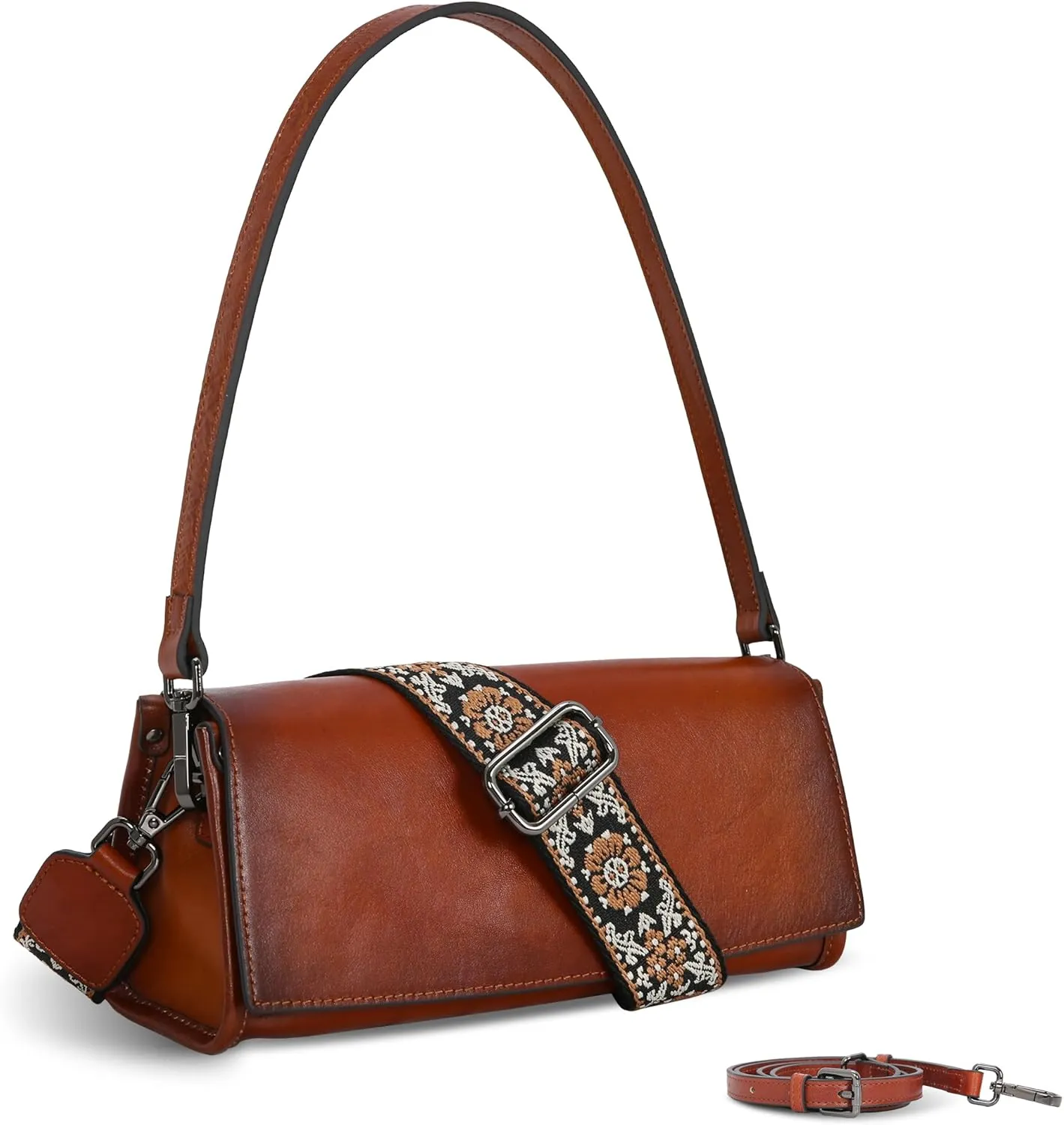 Iswee Leather Purses for Women Crossbody Bag Vintage Flap Saddle Purse Zipper Womens Shoulder Handbags with 3 Straps