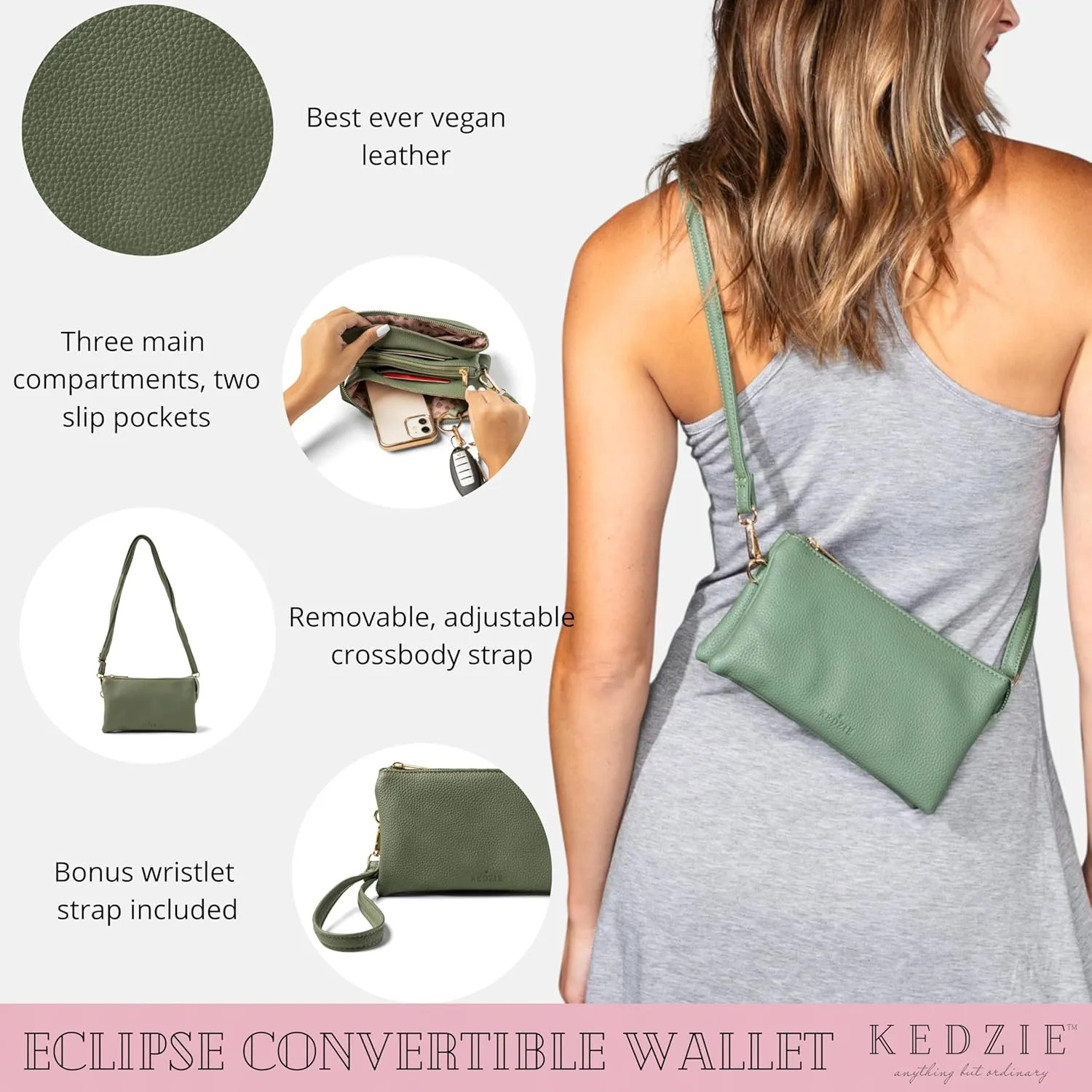 KEDZIE Eclipse Vegan Leather Convertible Purse Wallet Crossbody Bag for Women