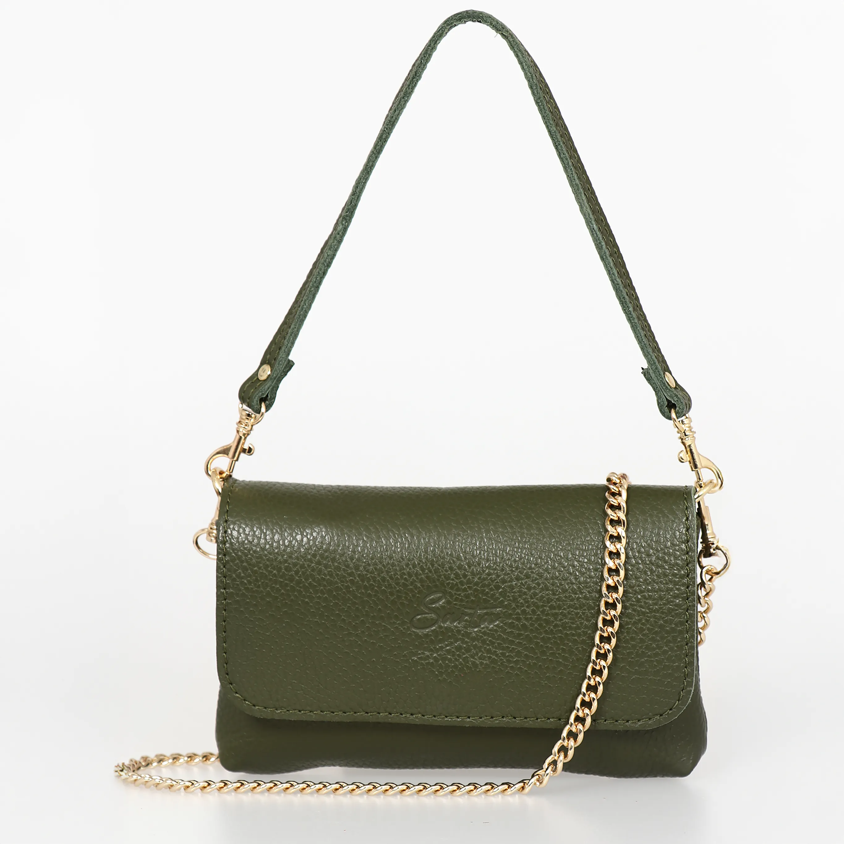 Olga Mini Crossbody Bag - Khaki, Pebbled