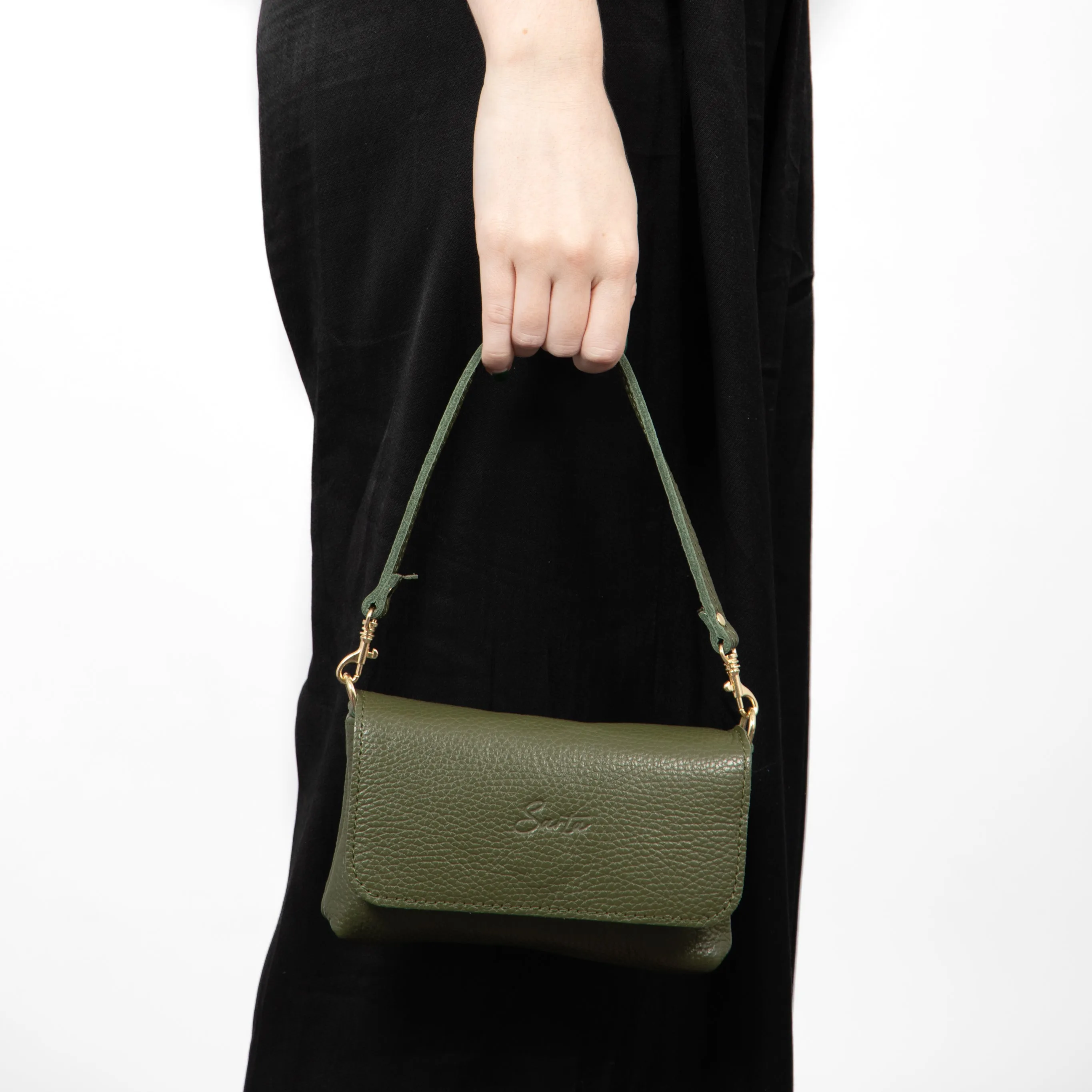 Olga Mini Crossbody Bag - Khaki, Pebbled