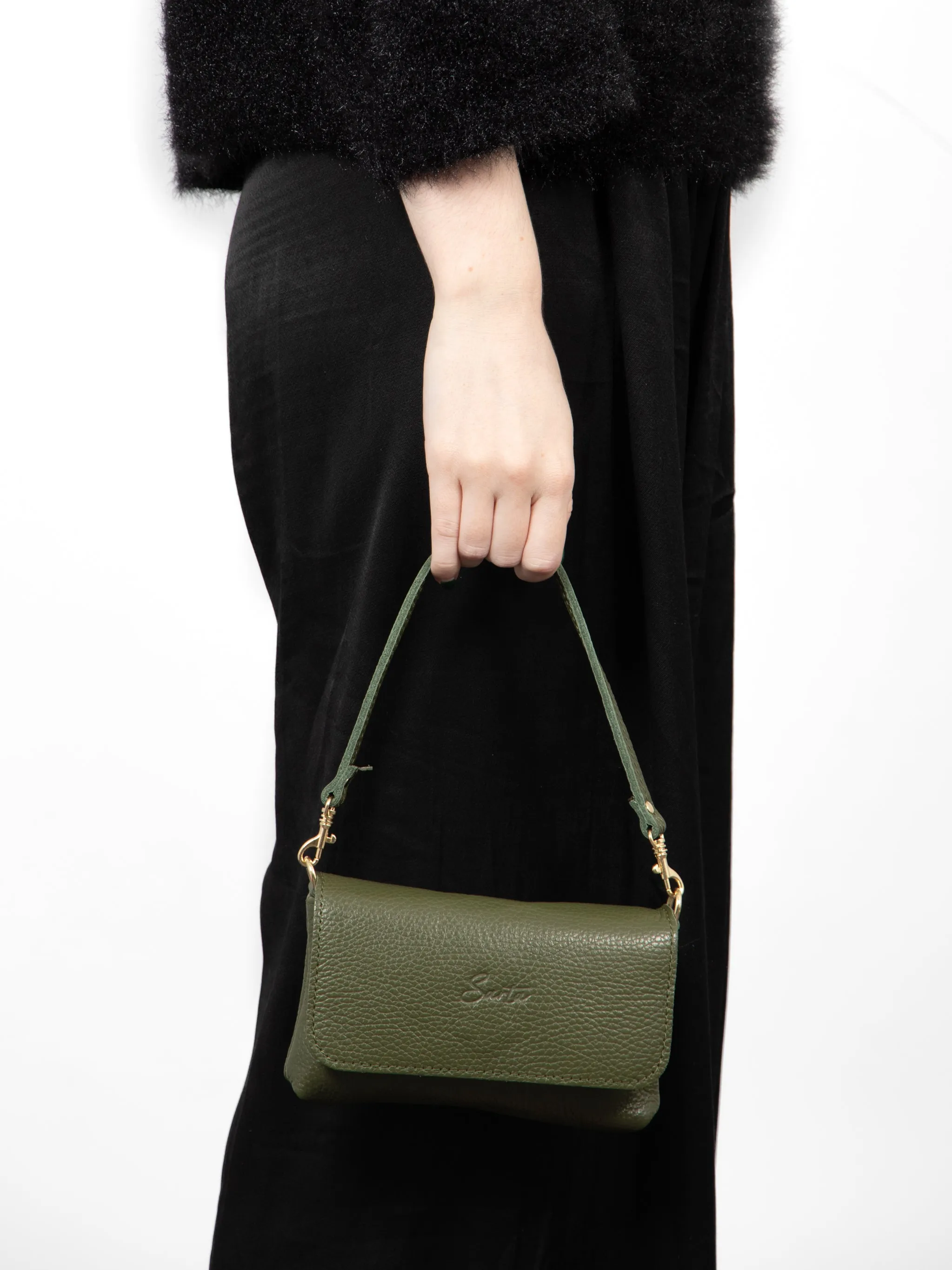 Olga Mini Crossbody Bag - Khaki, Pebbled