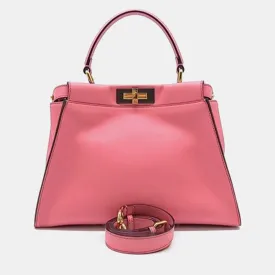 Pink Leather Peekaboo Medium Tote Bag