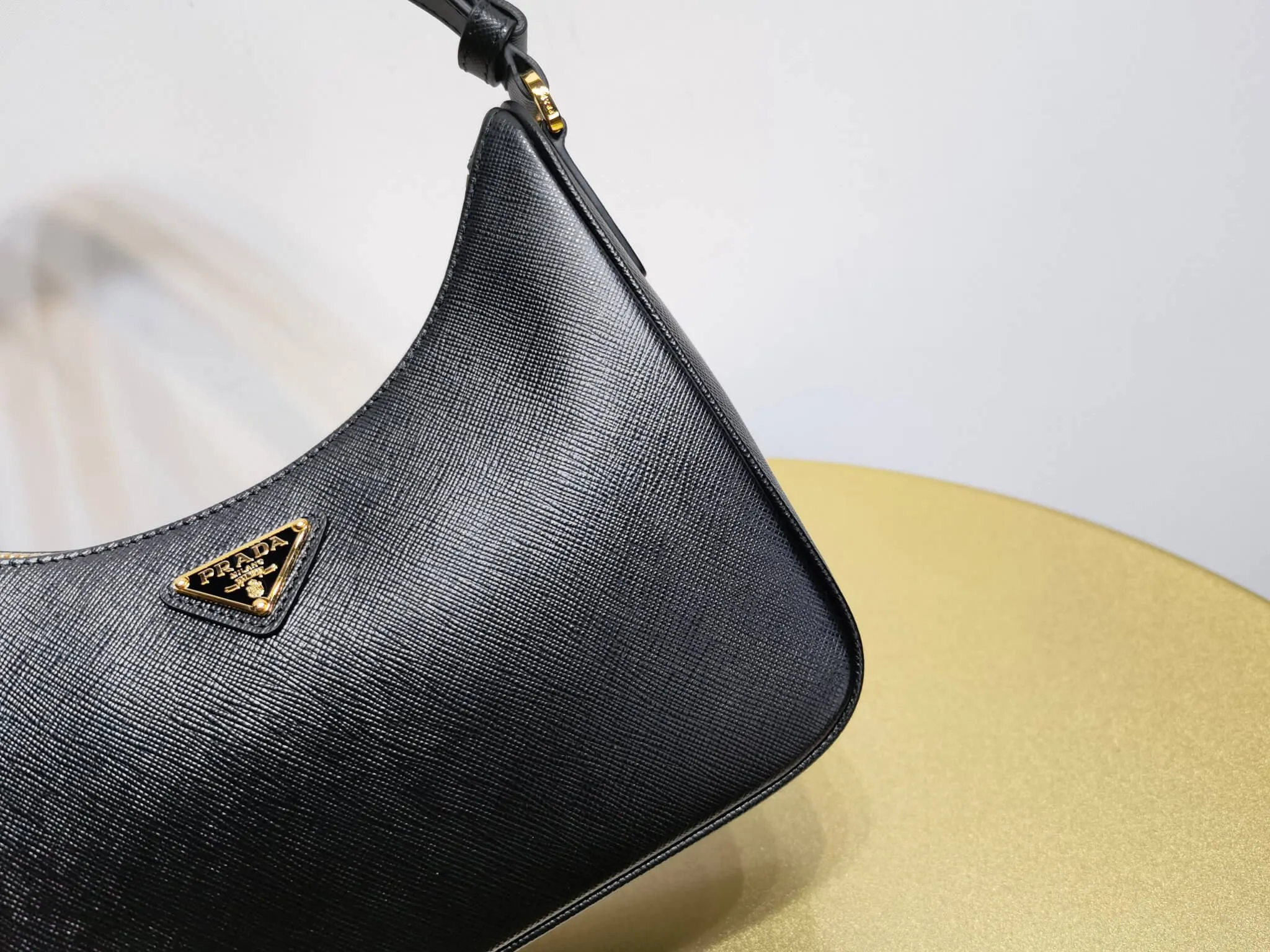 PRA Re-Edition Saffiano Leather mini Axillary pouch bag Black 1BC204