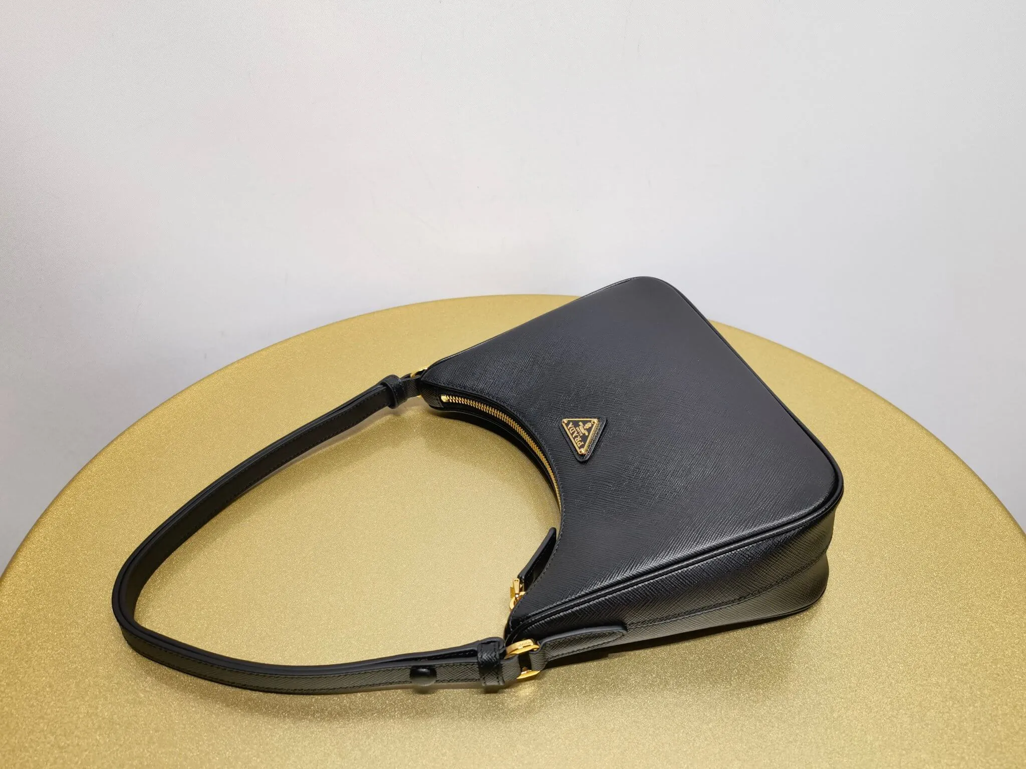 PRA Re-Edition Saffiano Leather mini Axillary pouch bag Black 1BC204