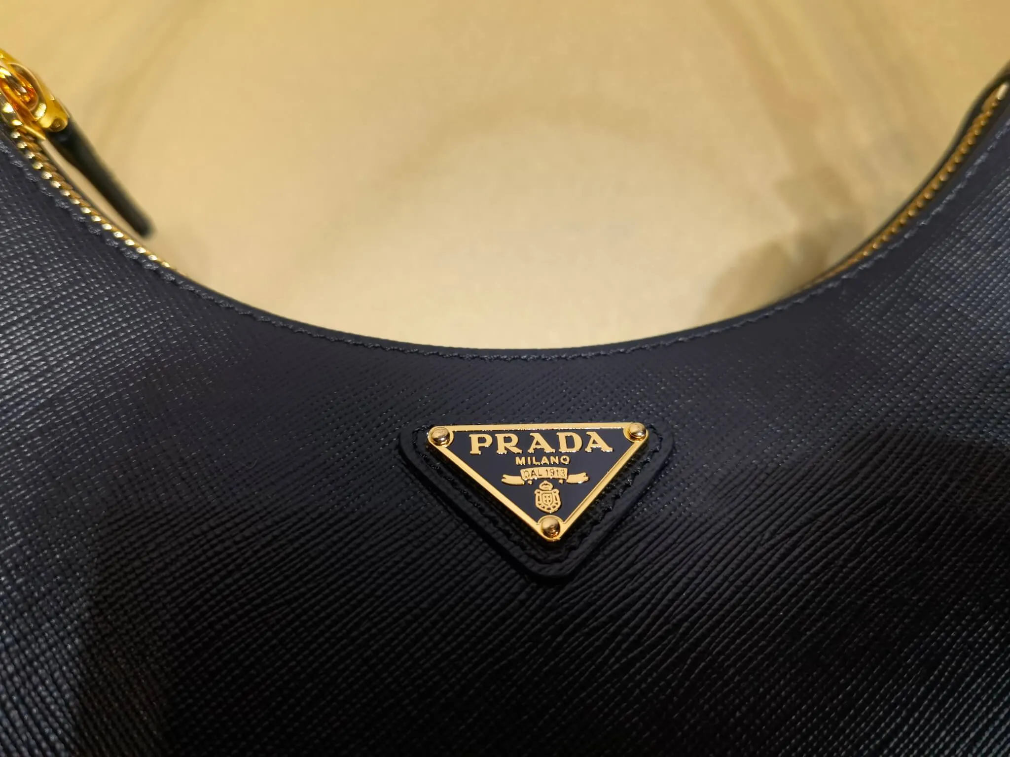 PRA Re-Edition Saffiano Leather mini Axillary pouch bag Black 1BC204