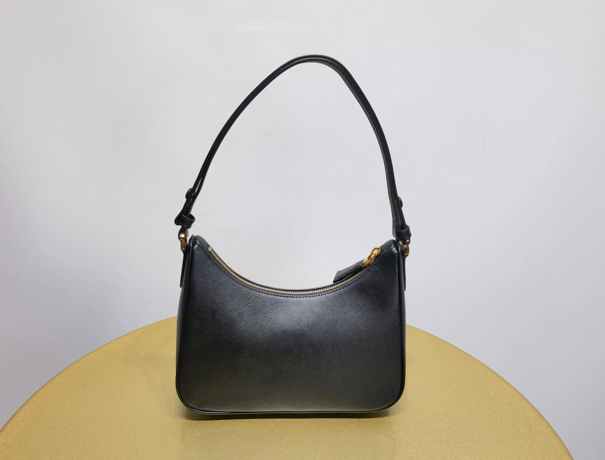 PRA Re-Edition Saffiano Leather mini Axillary pouch bag Black 1BC204
