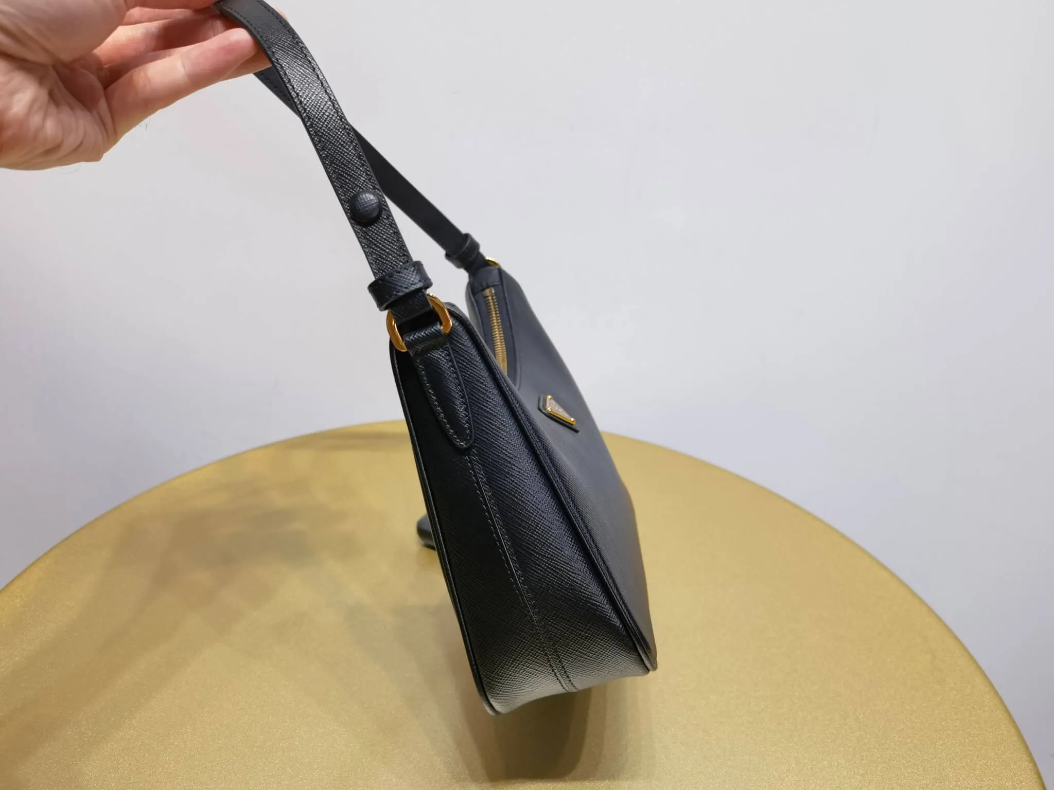 PRA Re-Edition Saffiano Leather mini Axillary pouch bag Black 1BC204