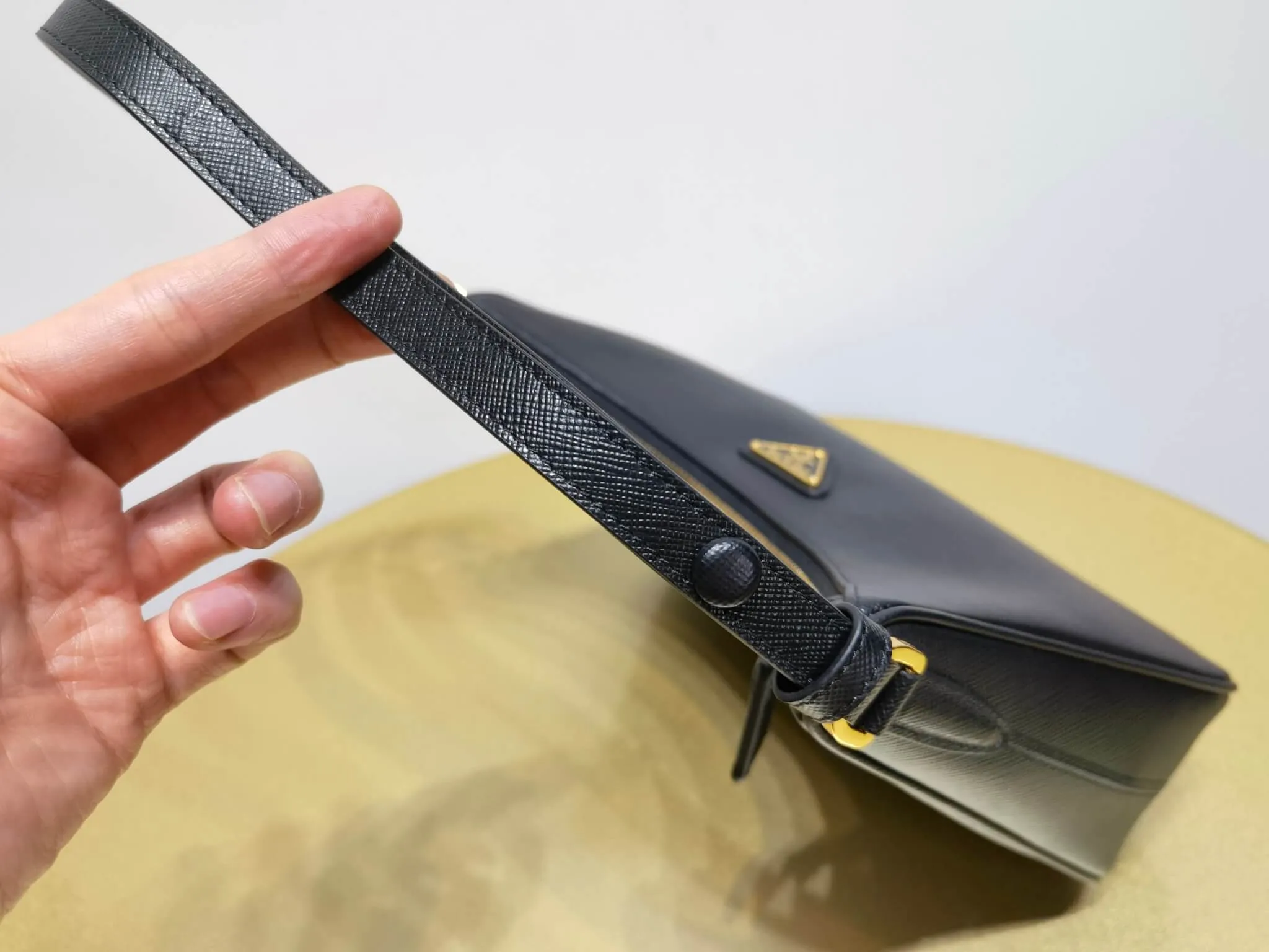PRA Re-Edition Saffiano Leather mini Axillary pouch bag Black 1BC204
