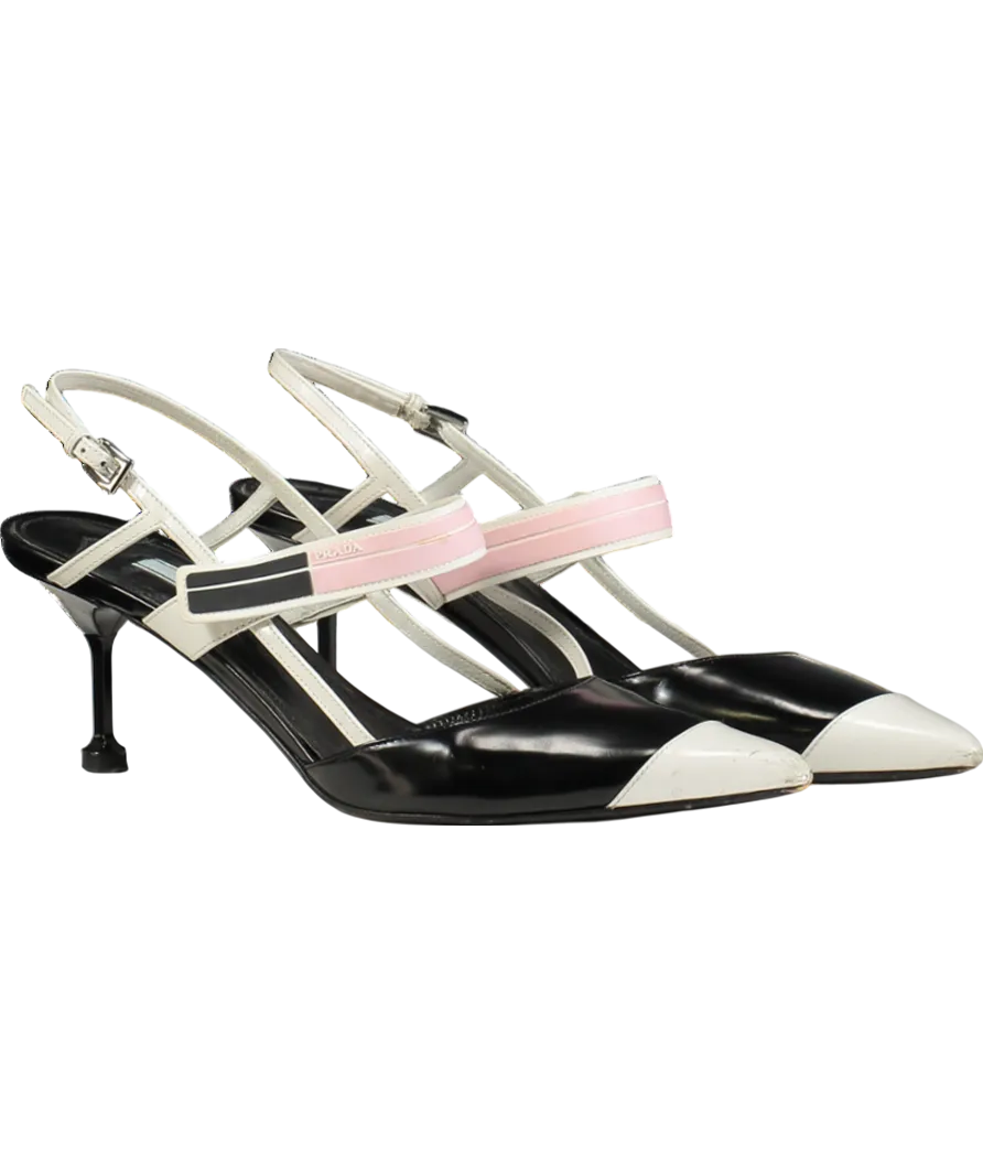 Prada Black Leather Slingback Pumps UK 7.5 EU 40.5 👠