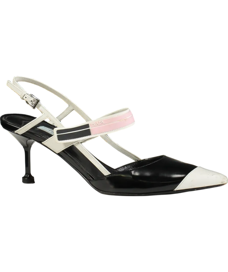 Prada Black Leather Slingback Pumps UK 7.5 EU 40.5 👠