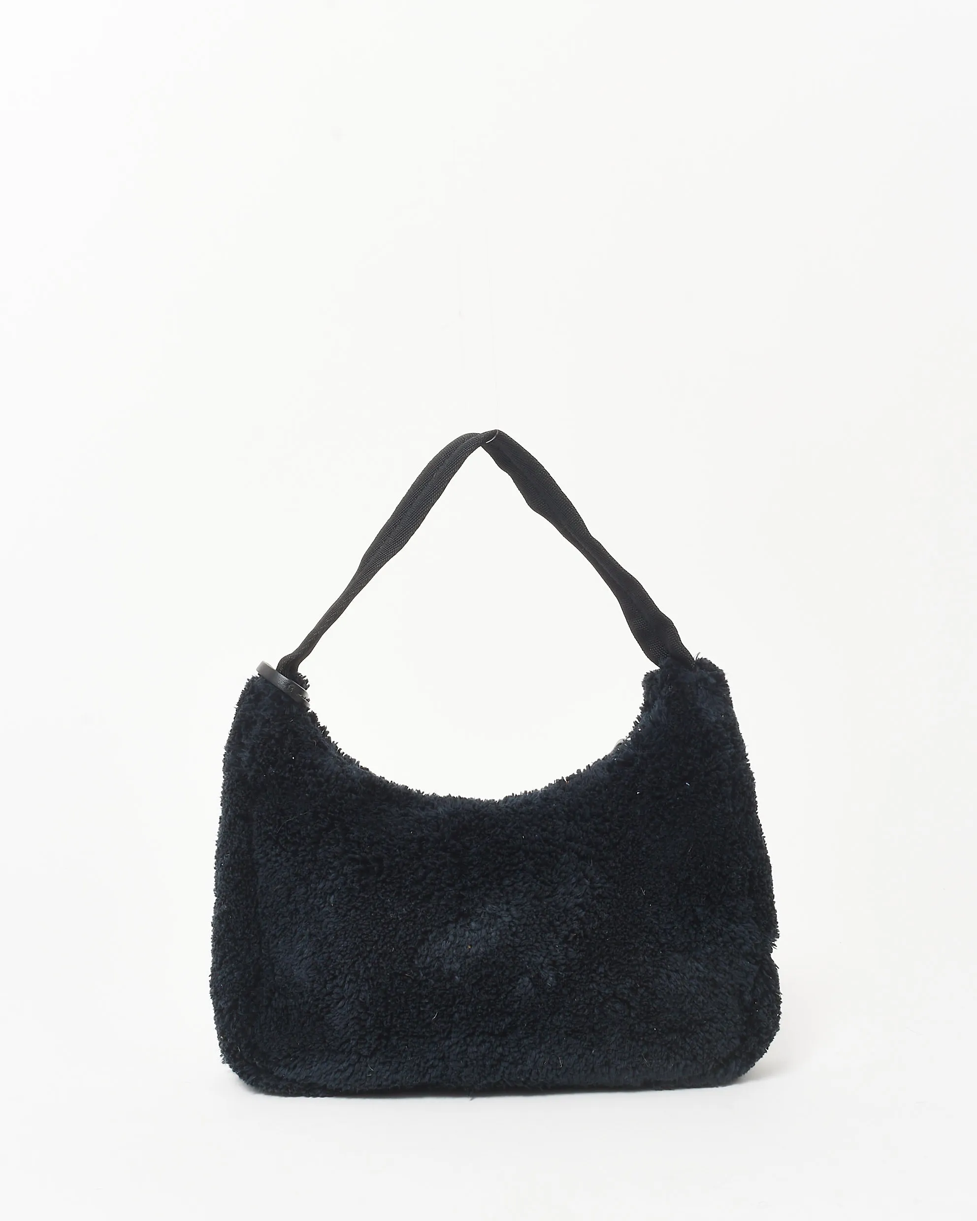 Prada Black Shearling & White Logo 2000 Re Edition Shoulder Bag