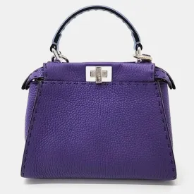 Purple Leather Selleria Mini Peekaboo Iconic Satchel Bag