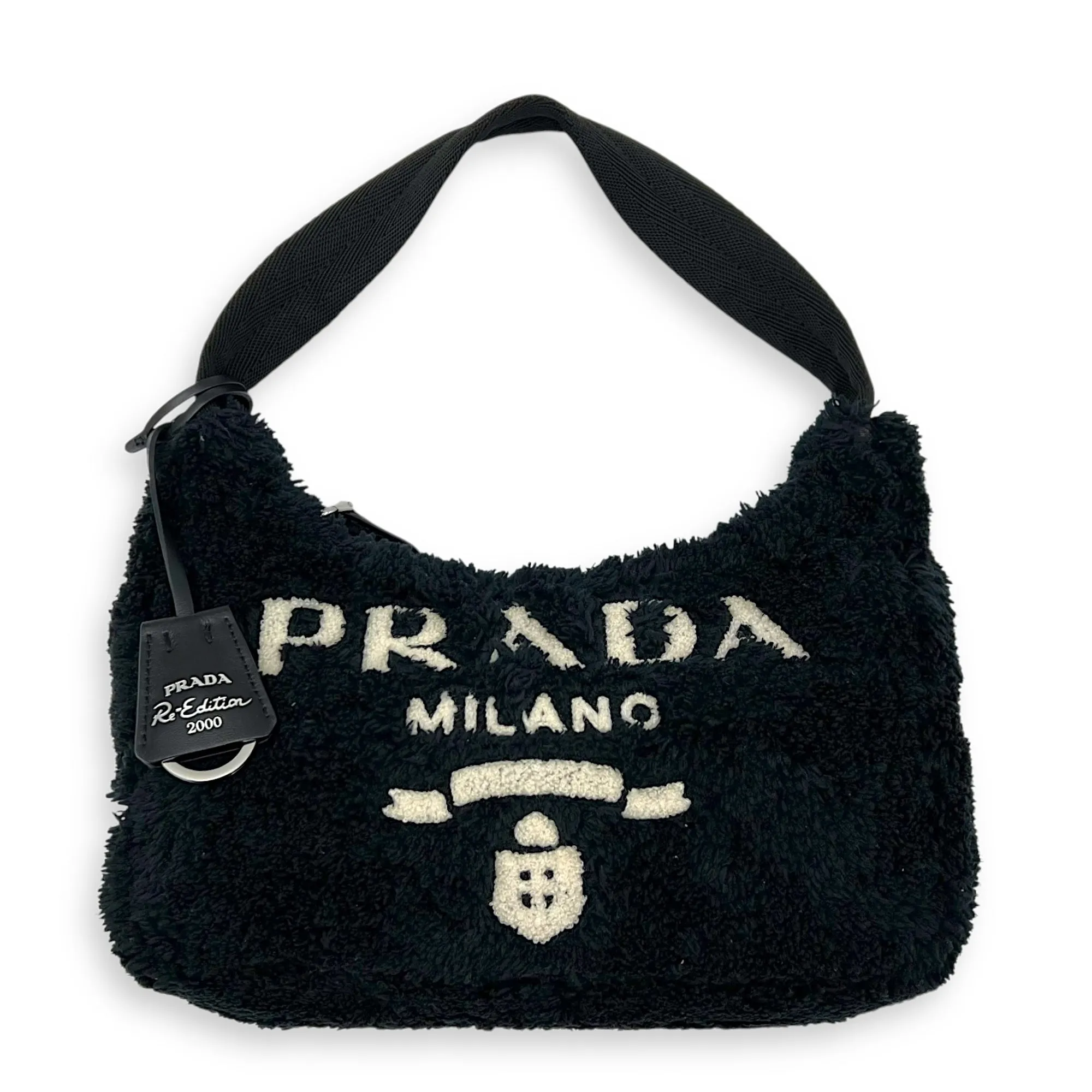 Re-Edition 2000 Black Shoulder Bag in Terry, Silver hardware