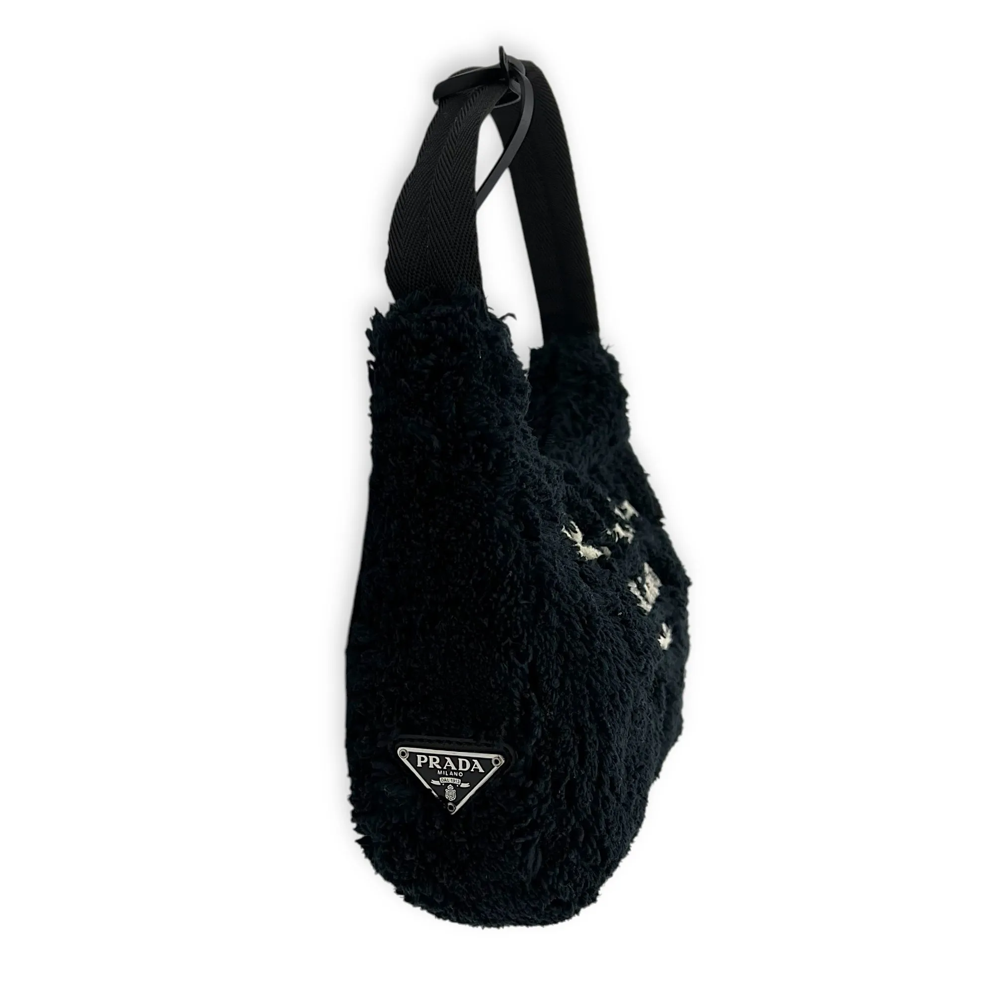 Re-Edition 2000 Black Shoulder Bag in Terry, Silver hardware
