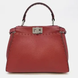 Red Selleria Leather Mini Peekaboo Top Handle Bag