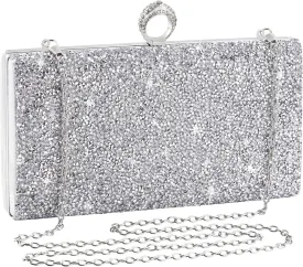 Silver Clutch Rhinestone Purse Evening Bag Bling Glitter Shoulder Handbag for Bridal Wedding Party For Women
