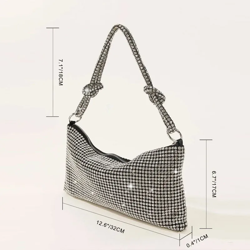 Silver Diamond Knot Bag Bling Rhinestone Evening Bag Party Purse #22