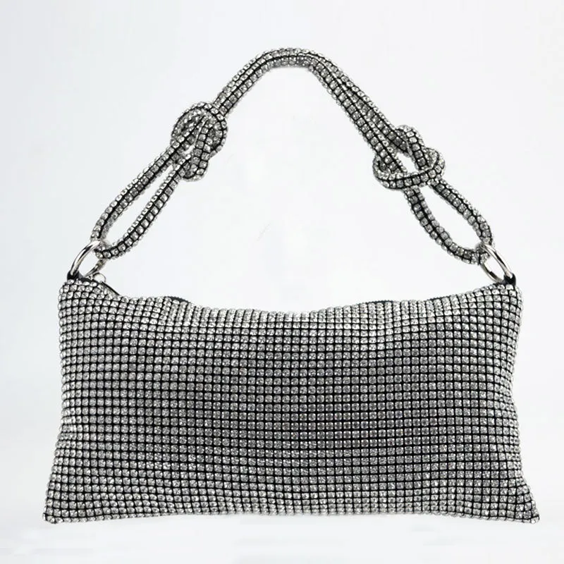 Silver Diamond Knot Bag Bling Rhinestone Evening Bag Party Purse #22