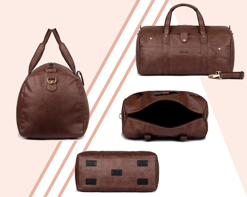 The Clownfish Emperor Series 37L Travel Duffel - Premium Leatherette | Waterproof | 37L | Dark Brown