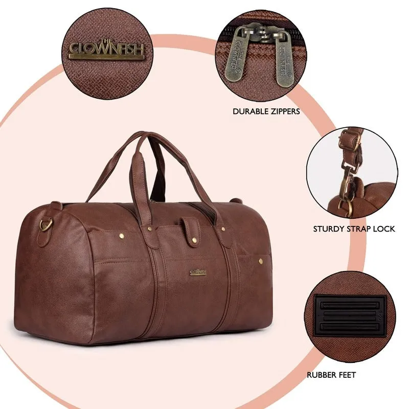 The Clownfish Emperor Series 37L Travel Duffel - Premium Leatherette | Waterproof | 37L | Dark Brown