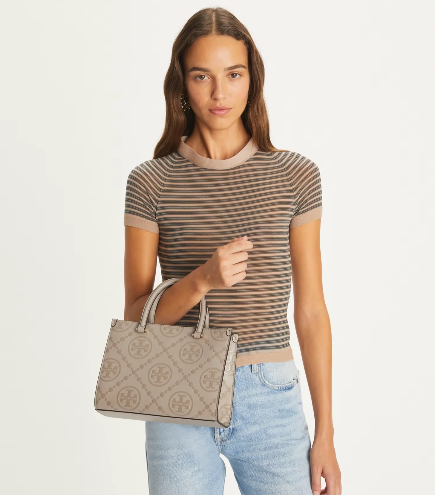 Tory Burch T Monogram Top Handle Embossed Tote