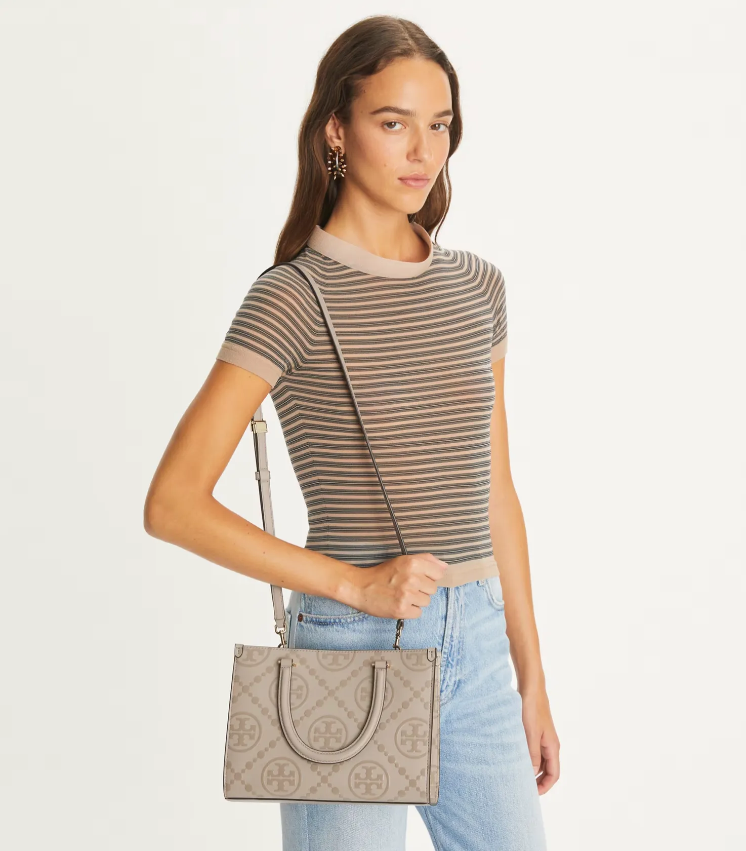 Tory Burch T Monogram Top Handle Embossed Tote