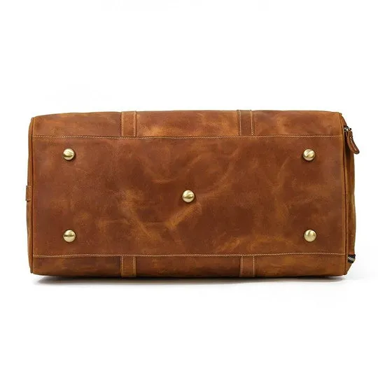 Travel Weekender Leather Duffel Bag With Shoe Pocket