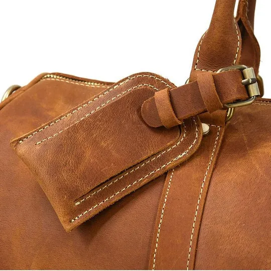 Travel Weekender Leather Duffel Bag With Shoe Pocket