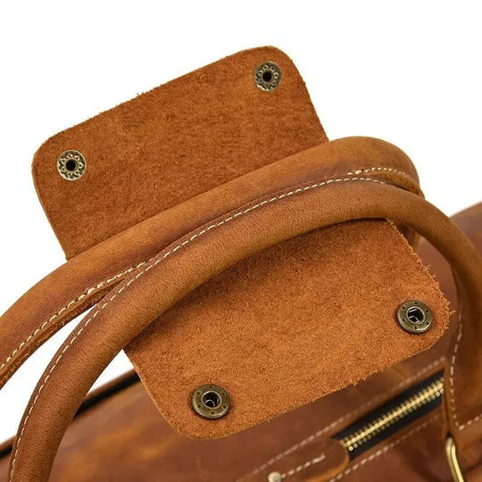 Travel Weekender Leather Duffel Bag With Shoe Pocket