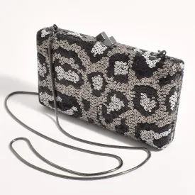Vivie Sequin Structured Clutch (Cream/Black)