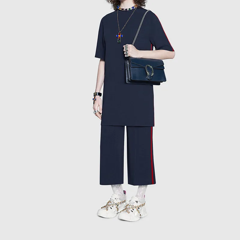 (WMNS) GUCCI Dinoysus Tiger Head Leather Chain Shoulder Messenger Bag Small Navy Blue Classic
