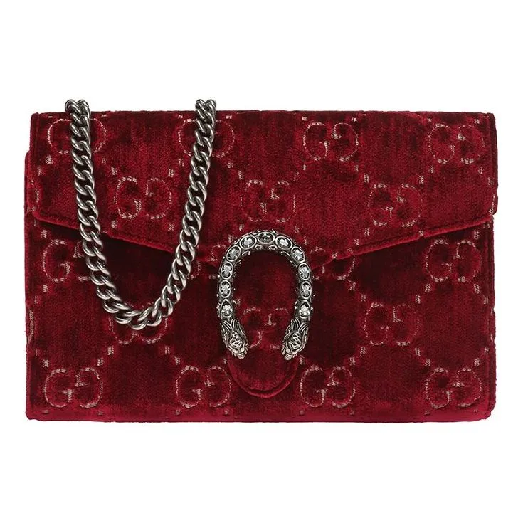 (WMNS) GUCCI Dionysus Series Velvet Chain Single Shoulder Bag Red