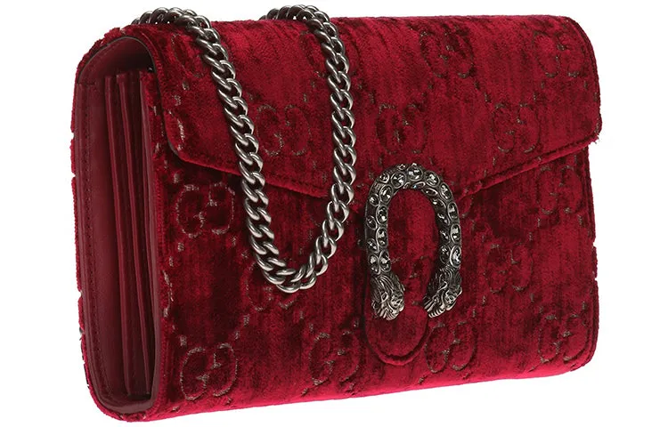 (WMNS) GUCCI Dionysus Series Velvet Chain Single Shoulder Bag Red