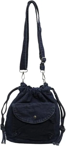 Womens Small Denim Shoulder Crossbody Bag Canvas Bucket Tote Bag Drawstring Lightweight Phone Purse Handbags