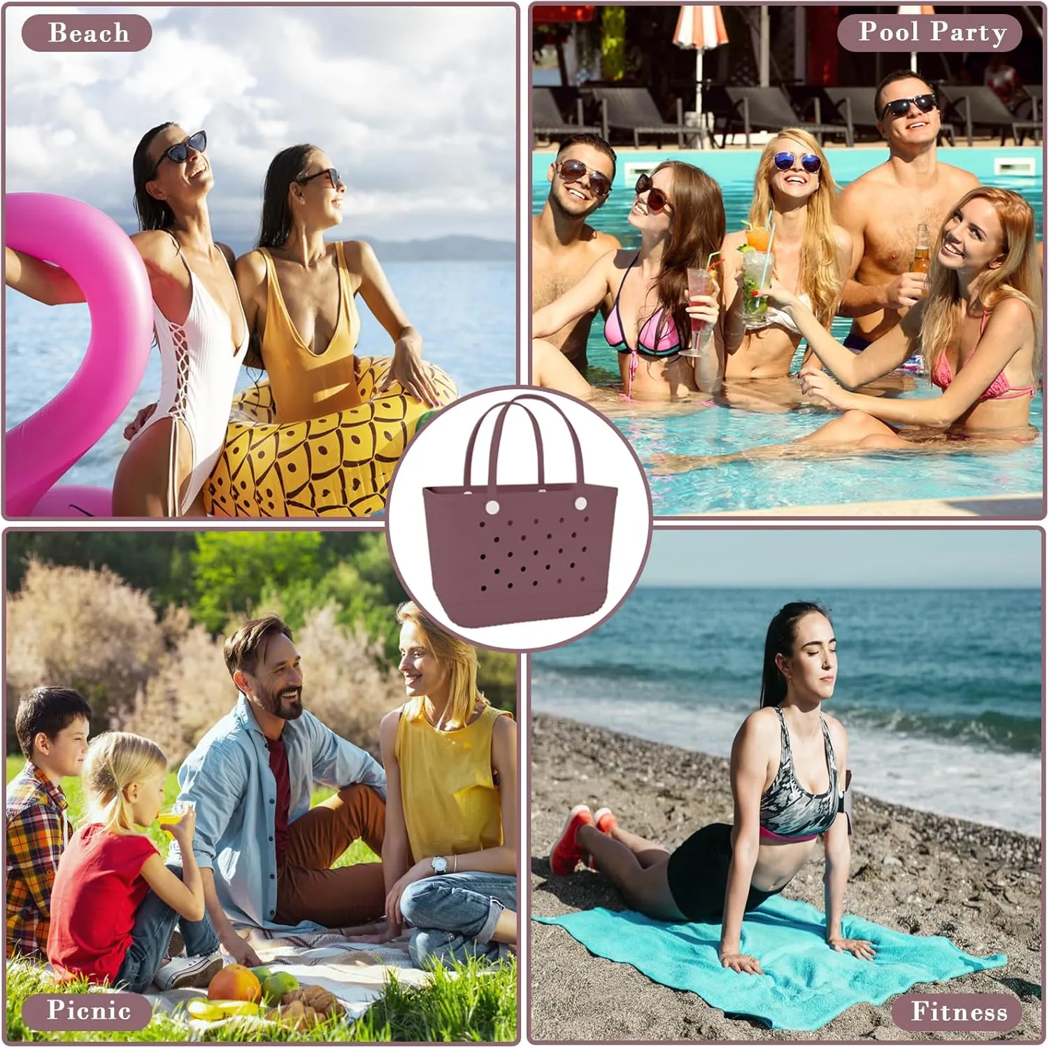 X-Large Rubber Beach Bag Tote Waterproof Tote Bag with Zipper Pocket Modern Travel Tote Bag Sports Beach