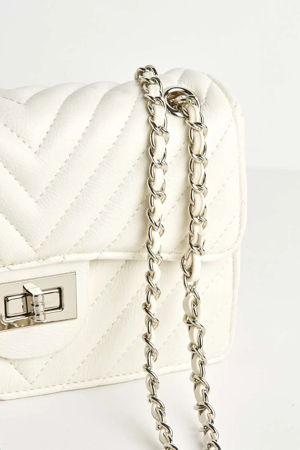Zoya Quilted Design Top Handle Chain Bag in White