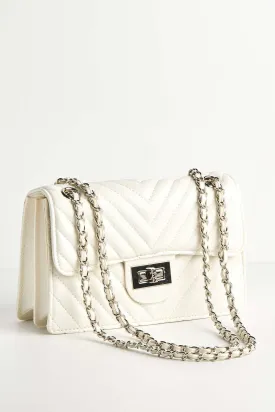Zoya Quilted Design Top Handle Chain Bag in White