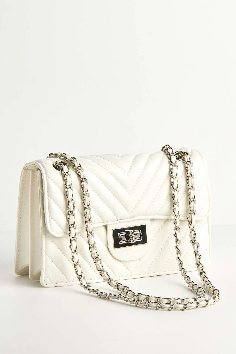 Zoya Quilted Design Top Handle Chain Bag in White