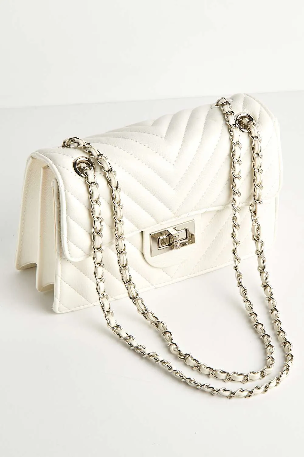 Zoya Quilted Design Top Handle Chain Bag in White