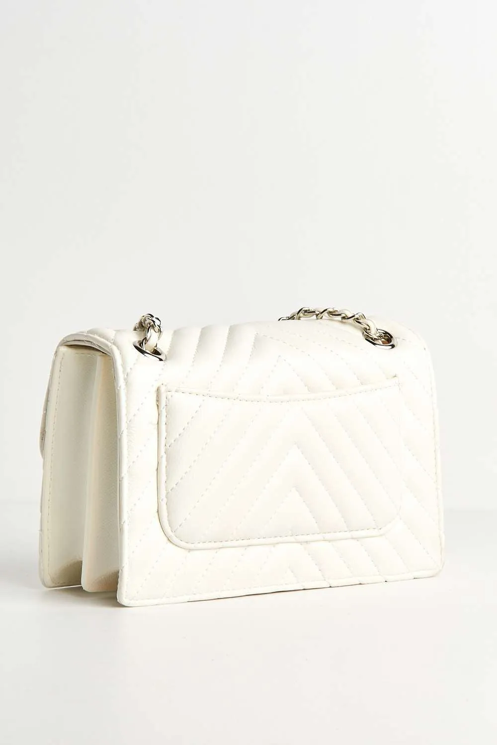 Zoya Quilted Design Top Handle Chain Bag in White